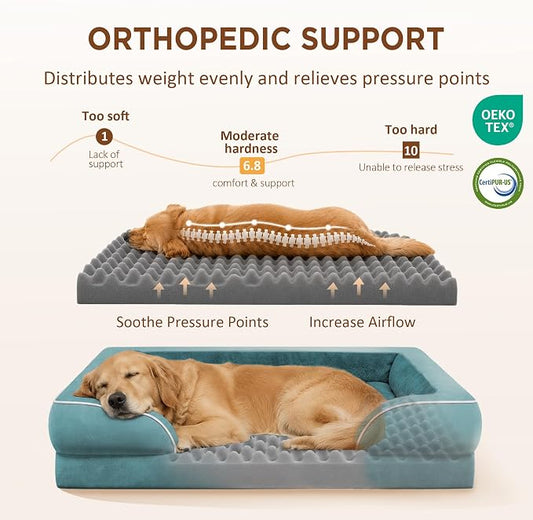 Comfort Expression Orthopedic Dog Beds for Large Sized Dog with Bolster | Waterproof Dog Couch Bed with Washable Cover & Non-Slip Bottom, Supportive Egg Crate Foam Large Pet Bed, 38x25 Inch
