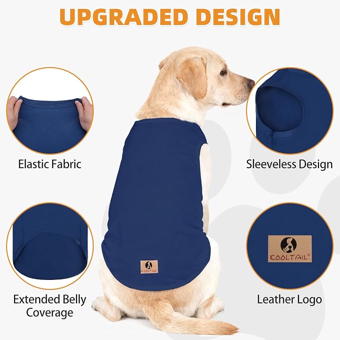 KOOLTAIL Boy Dog Clothes for Large Dogs, 2 Pack Cotton Summer Dog UV & Insect Protection T Shirts for Outdoor Hiking Camping, Anti-Hair Loss & Lightweight Pet Vest Tank Tops Apparel, Blue & Grey, L