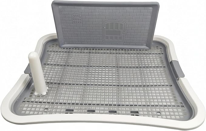 Dog Pee Pad Holder, Indoor Dog Potty Tray with Splash Guard & Center Post, Potty for Small Dogs, Waterproof and Easy to Disassembly and Cleaning Dog Toilet, 23.62"X19.69" (White)