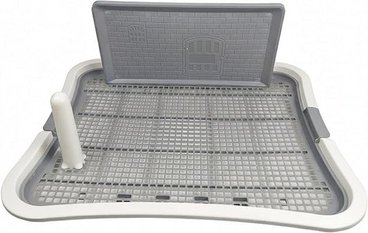 Dog Pee Pad Holder, Indoor Dog Potty Tray with Splash Guard & Center Post, Potty for Small Dogs, Waterproof and Easy to Disassembly and Cleaning Dog Toilet, 23.62"X19.69" (White)