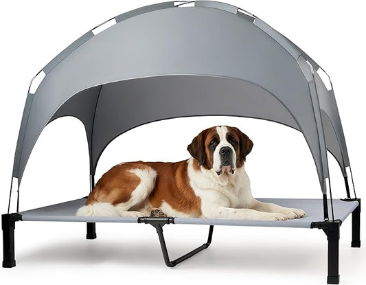 Heeyoo Elevated Dog Bed with Removable Canopy, Portable Dog Cot with Sun Protection Shade Tent, Raised Pet Cooling Cot Bed for Dogs, 60in