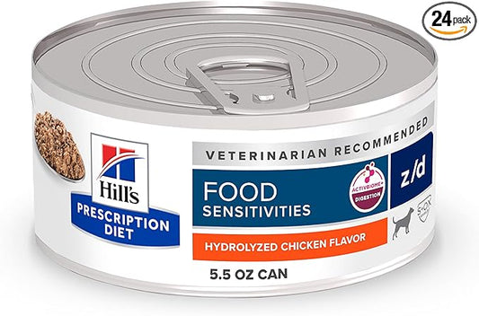 Hill's Prescription Diet z/d Skin/Food Sensitivities Wet Dog Food, Hydrolyzed Chicken, 5.5 oz. Cans, 24-Pack