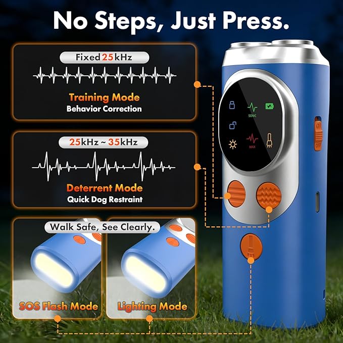 dessports Anti Barking Device for Dogs - 2026 LED Screen 3X Ultrasonic Dog Bark Deterrent Device for Own & Neighbors' Dog, 50 FT Range Rechargeable Barking Silencer Indoor Outdoor Training