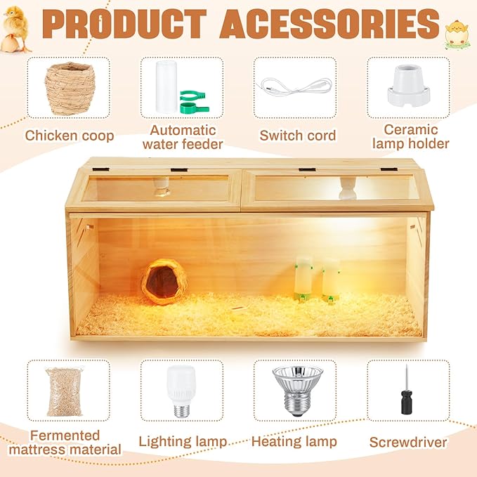 CroBlissful 32 x 16 x 16 in Brooder Box for Chicken Quails with Leg Stand Sliding Door, Bulb Set and Feeder, Indoor Chicks Coop Brooder Box Kit, for Ducks, Rabbit, Hamsters, Lizards, Mice, Rat