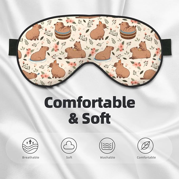 Capybaras Sleep Mask Breathable Soft Eye Mask for Sleep for Women Men Lightweight Eye Cover for Travel, Night Work, Nap, Office