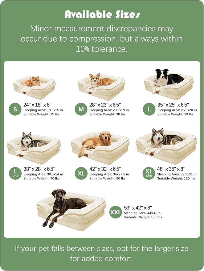 Spotted Play Orthopedic Dog Bed with Sides - Sofa Beds for Small Dogs, Supportive Foam Pet Couch Bed with Washable Removable Cover, Waterproof Lining and Non-Slip Bottom, Ivory - S