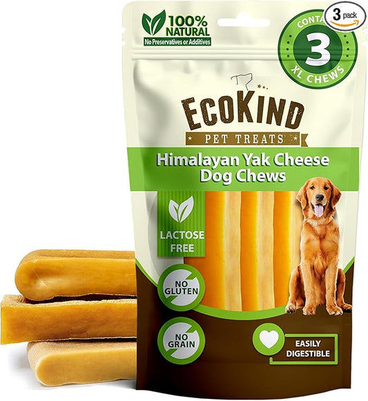 EcoKind Premium Gold Monster Yak Cheese Himalayan Dog Chew, Dog Treats Large Breed, All Natural, High Protein, for Aggressive Chewers, XL - 3 Chews