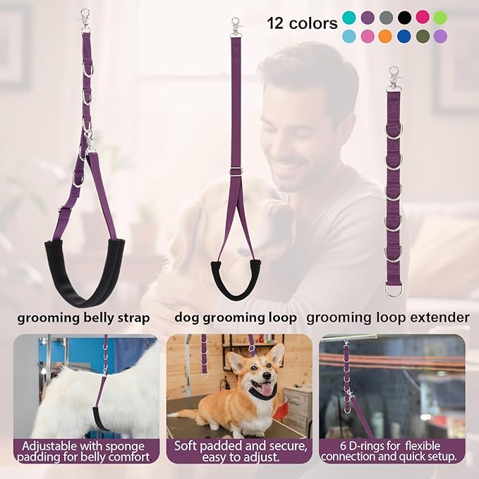 Dog Grooming Belly Straps Hot Pink Pet Grooming Supplies 3 Sets Professional Dogs Belly Band Pets Dogs Groomer Extension Strap Table Arm Loop Extender for Small Medium Large Pets (Hot Pink)
