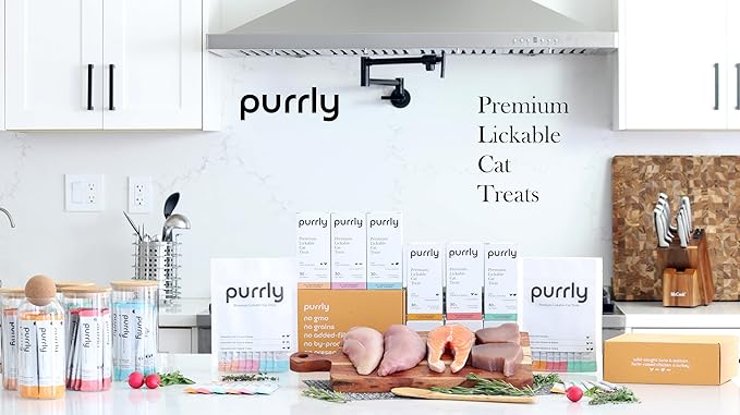Purrly Interactive Lickable Cat Treats Low Calorie Human-Grade Chicken Breast & Turkey with L-Lysine & Astaxanthin for Immunity (30 Count) Hydrating BPA-Free Grain-Free Non-GMO All Ages Low-Phosphorus