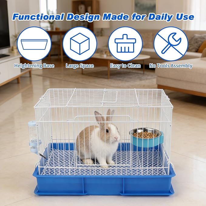 BWOGUE Small Rabbit Cage Indoor, Guinea Pig Cages with Water Bottle, Hangable Food Dish & Grid Mesh Floor, Bunny Enclosure for Hamster, Ferret, Rat, Chinchillas, Hedgehog and Small Animal