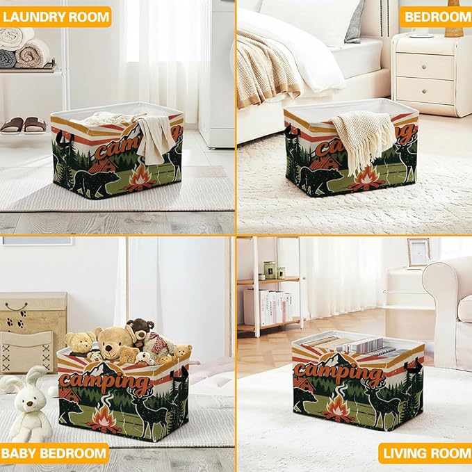56L Camping Laundry Basket Clothes Hamper with Handles,Foldable Blanket Storage Large Laundry Hamper with Waterproof PE,Toy Storage Bin Organizer,Cube Clothes Organizer,Home Decor