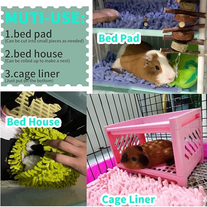 Oncpcare 2pcs Guinea Pig Fleece Cage Liners - Washable Rat Bed Pads, Reusable & Anti Slip Guinea Pig Bedding Fast Absorbent Pee Pad for Small Animals Cat Rabbit Bunny Hamster Rat Ferret