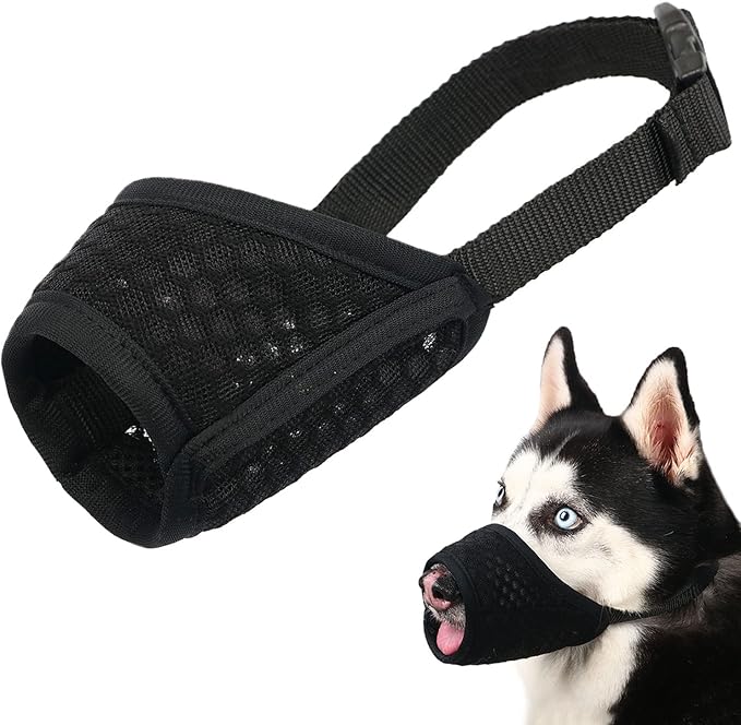 Mayerzon Dog Muzzle, Puppy Soft Mesh Muzzle for Small Medium Large Dogs Chihuahua Poodles Beagle Dachshund Corgis Labrador for Biting Chewing Grooming that Allows Panting Drinking(L, Black)