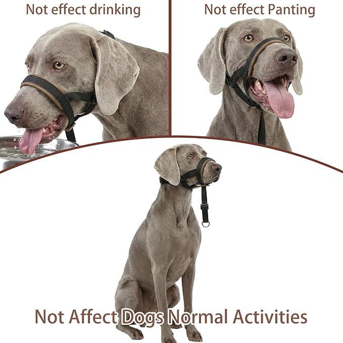 Dog Muzzle,Adjustable Loop Pets Muzzle Soft Leather Protect Skin Puppy Muzzles Prevent Biting Chewing Barking Allow Panting Drinking,Not Include Dog Collar (Khaki, Medium)