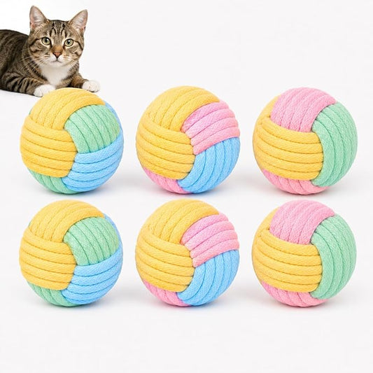Kitten Toys & Cat Toys for Indoor Cats: 6 Pack Interactive Cat Toy Balls with Rope, Crinkle Cat Ball Toy for Chase, Chewing and Boredom Relief