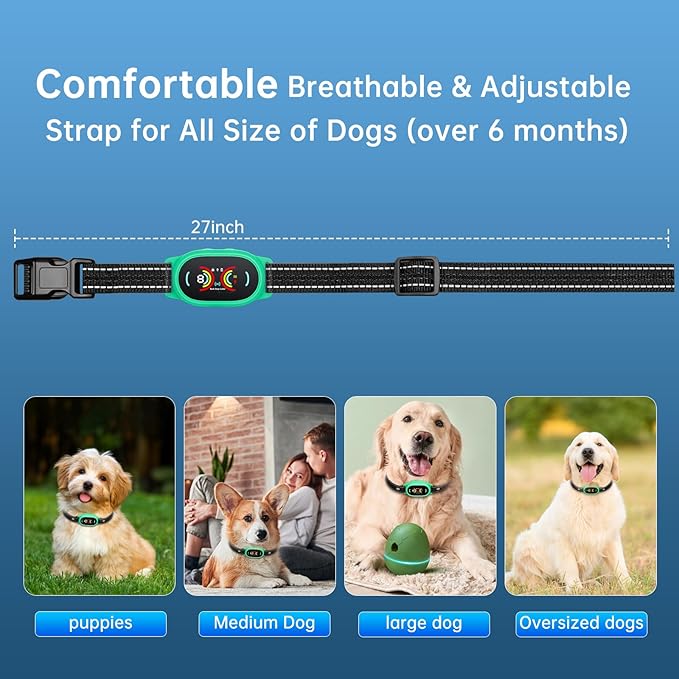 Dog Bark Collar, Rechargeable Bark Collar for Large Dog, IP67 Waterproof Anti Barking Collar Dogs with Adjustable Sensitivity for Medium and Small Dogs (Blue)