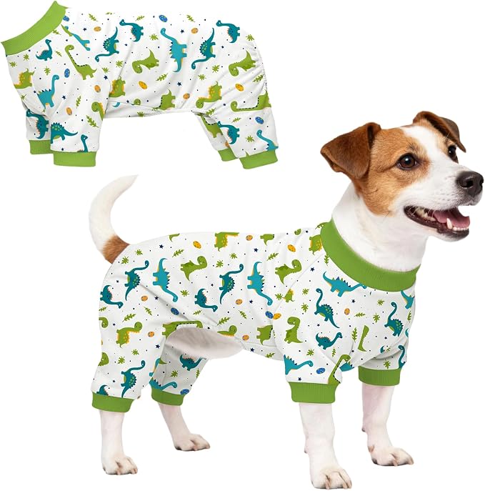 Dog Pajamas for Small Medium Dogs Recovery Suit Dog Pjs Dog Onesie Cute Soft Breathable Puppy Pajamas Pet Spring Summer Stretchy Pjs for Boy Girl - Green Dinosaurs