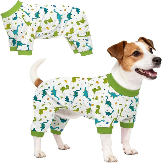 Dog Pajamas for Small Medium Dogs Recovery Suit Dog Pjs Dog Onesie Cute Soft Breathable Puppy Pajamas Pet Spring Summer Stretchy Pjs for Boy Girl - Green Dinosaurs