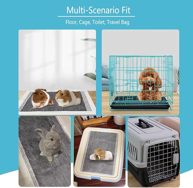Guinea Pig Pee Pads, Disposable Rabbit Cage Liners, Charcoal Odor Controlling Absorbent Waterproof Pee Pads for Hamster, Bunny, Ferret, Chinchilla and Other Small Animals (18" x 13", 100 PCS)