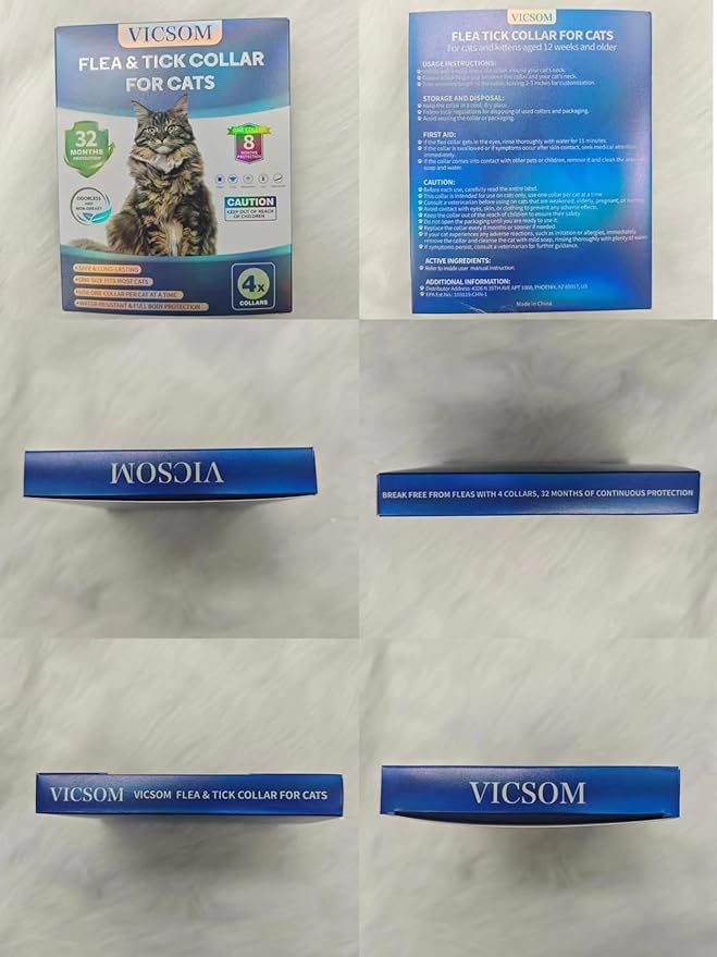 Flea Collar for Cats 4 Pack, 32 Months Flea and Tick Prevention for Cats Collar, Waterproof Cat Flea Collar, Natural Cat Flea and Tick Treatment Collar, Adjustable Flea Collar for Cat Kitten, Black