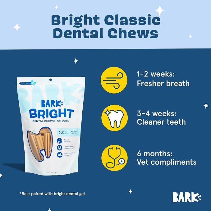 Barkbox Bright Original Dog Dental Chew Sticks Plaque and Tartar Cleaning, Medium Breeds (30 Chews)