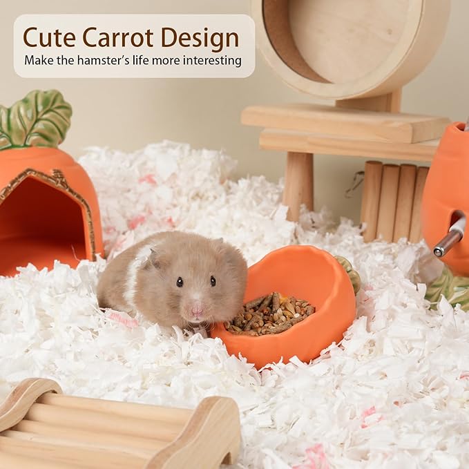 Hamster Food Bowl, 2 Packs Ceramic Carrot Hamster Bowls Guinea Pig Food Dish Water Bowls for Gerbil Mouse Chinchilla Hedgehog