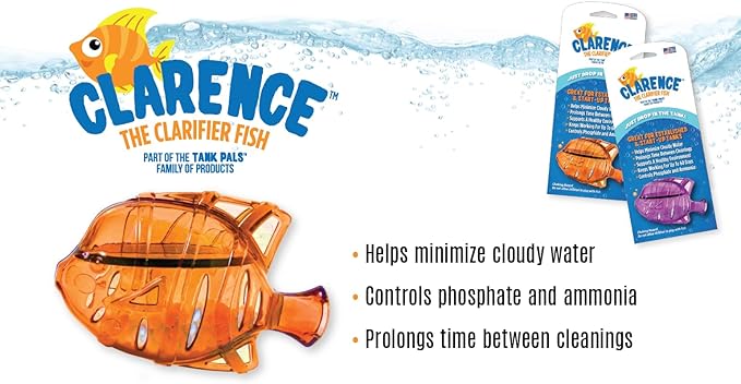 Clarence the Clarifier Fish - 3 pk, Purple - Aquarium Treatment, Clear Cloudy Fresh-Saltwater, Fish-Plant Safe, 10gal Tank Maintenance Each
