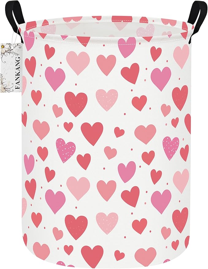 Storage Basket, Nursery Hamper Canvas Laundry Basket Foldable with Waterproof PE Coating Large Storage Baskets for Kids Boys and Girls, Office, Bedroom, Clothes,Toys(Colorful hearts)