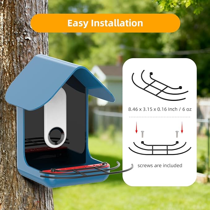 Metal Perch Extender Designed for Bird Buddy Pro1 Smart Feeder - Add On Accessory with Screws, Fan-Shaped Design More Room for Visiting Birds to Land, Powder-Coated, Black
