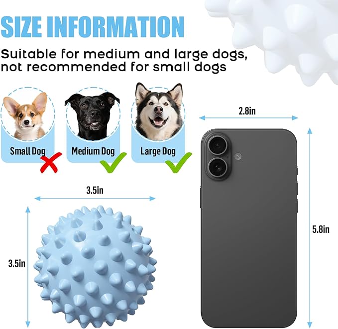 Apasiri 3.5" Durable Squeaky Dog Ball Toy for Puppy Medium Large Dogs(25-80 lbs): Bacon Flavored Blue Spiky Rubber Bouncing Floating Balls for Dogs, Tough Large Outdoor Dog Water Fetch Toys, Dog Gifts