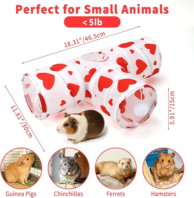 Rypet 3-Way Guinea Pig Tunnel, Collapsible Small Animal Enrichment Toy with Ball, Foldable Rabbit & Hamster Tunnel for Boredom Relief, Washable, Indoor/Outdoor Play