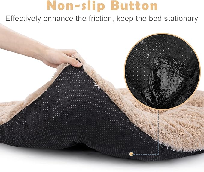 JOEJOY Dog Bed Crate Pad, Deluxe Plush Washable Dog Beds Fulffy Soft Kennel Pad Anti-Slip Pet Sleeping Mat for Medium Small Dogs, 29" x 21", Beige
