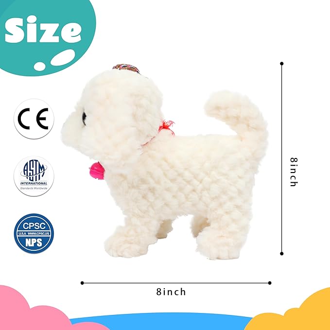 Walking White Dog Stuffed Animal Talking Wagging Nodding Educational Plush Puppy Toy Electric Interactive Animated Plushies for Girls Boys Birthday