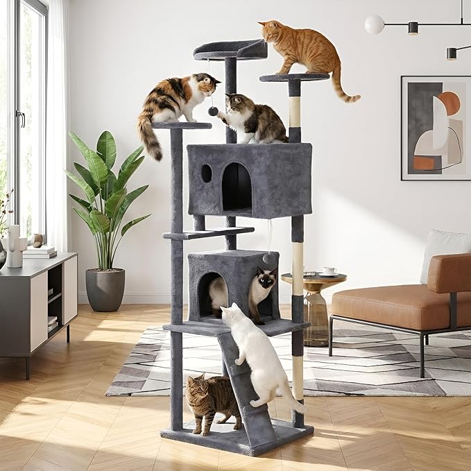 PayLessHere Cat Tree 81in Cat Tower with Cat Scratching Post,Multi-Level Cat Condo Stand House Furniture Kitty Activity Center with Furry Ball Toys Cat Tree for Indoor Cats,Dark Gray