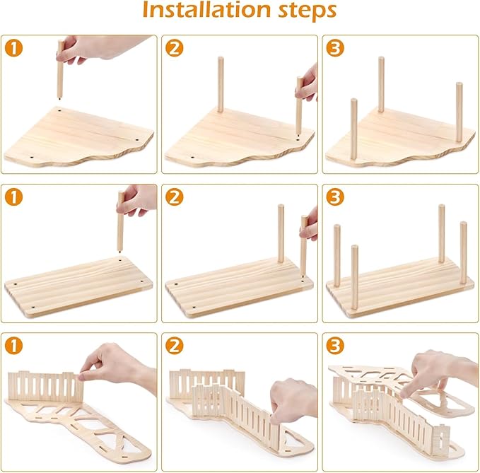 3-Piece Set Hamster Platform Play Wooden for Dwarf Syrian Hamsters Gerbils Mice or Other Small Pets