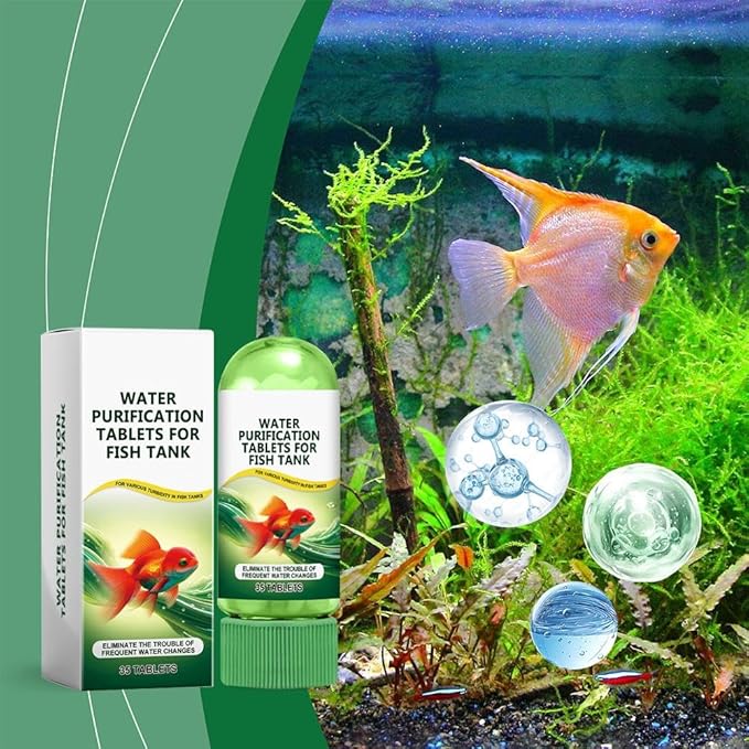 Powerful Aquarium Water Purification Tablet for Fish Tank,Portable Aqua Water Purification Tablets,Water Purifying Tablets for Aquariums,Remove All Kinds of Turbidity from Fish Tank Water (2pcs)