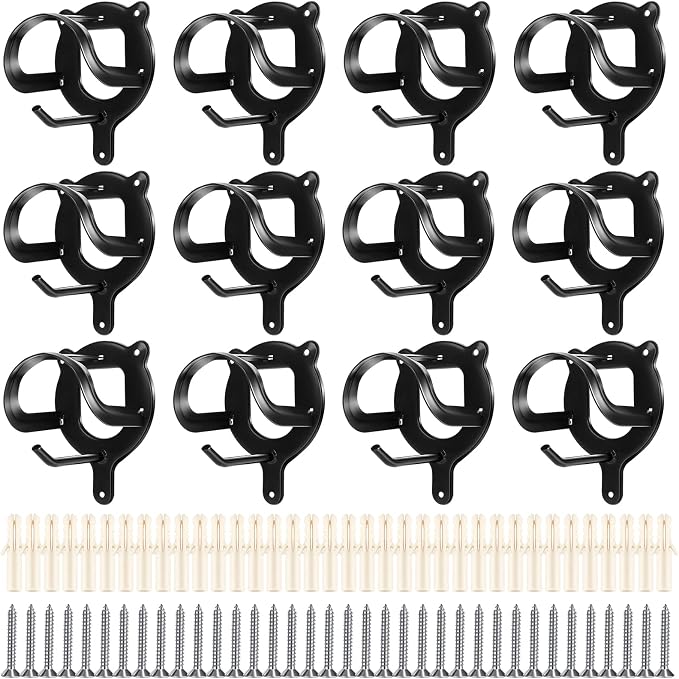 Dunzy 12 Counts Horse Bridle Rack Bridle Bracket Bridle Hooks Horse Tack Storage Halter Hanger Metal Bridle Holder with Tubes and Screw for Horse Barn Supplies, Black