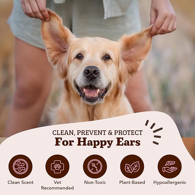 Natural Dog Company Ear Wipes for Dogs – Gentle Ear Cleaning Wipes for Wax, Odor & Itchy Ears, Soothing Cleaner with Aloe & Witch Hazel for Daily Care, 50 Count