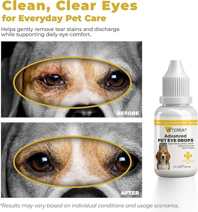 Dog and Cat Eye Care Solution for Dog & Cat – Vet Recommended Eye Cleaner, Helps Remove Eye Discharge & Tear Stains, Supports Eye Hygiene, Gentle Daily Use Eye Wash - 1 Oz 30 Ml
