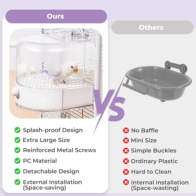 mini&moe Bird Bath for Cage, 4 in 1 Multifunction Birds House/Bath/Litter Box/Feeder Room, Bird Cage Accessories for Pet Birds Conure Budgies Cockatiels Lovebird,Finches, Parakeets, Mannikin,Pink