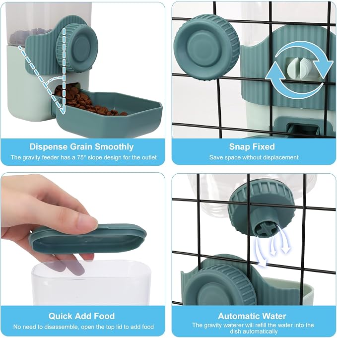 Hanging Cage Automatic Food Water Dispenser Detachable Auto Gravity 0.9 L Self-Feeding Feeder and Waterer Set, Crate Auto Feeder Dish for Small Pets Puppy Cats Ferret Bunny Guinea Pig
