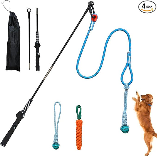 Flirt Pole for Dogs, Tether Tug Outdoor Dog Toy, Interactive Toys for Large Breed & Puppies, Agility Training Equipment, Durable Rope Toy with Chew Ball, Exercise & Training Tool