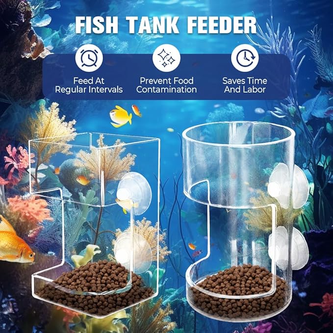2 Pcs Fish Feeding Ring for Aquarium, – Round and Square Acrylic Floating Fish Feeders with Suction Cup for Aquariums, Hollow Floating-Sinking Fishes & Shrimp Food Holders