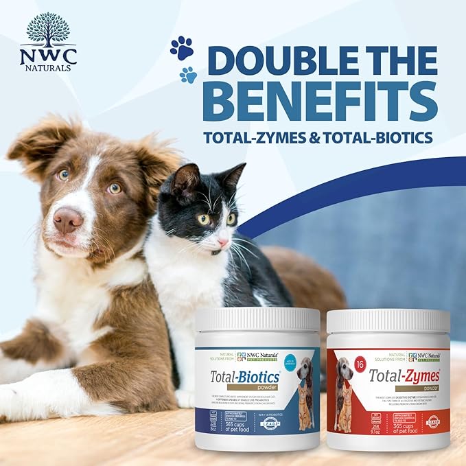 Twin Pack - Probiotics and Digestive Enzymes for dogs and cats one Total-Zymes and one Total-Biotics 8-Ounce