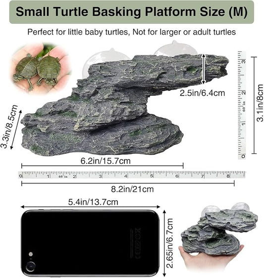 kathson Turtle Basking Platform Baby Tortoise Climbing Ramp Shale Reptiles Dock Resting Terrace Stone Aquarium Ornament Rock Landscaping Decoration for Frogs Newts (Medium Size:8.2”Lx3.3”Wx3.1”H)