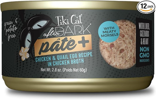Tiki Cat After Dark Pate+ Chicken & Quail Egg, 2.8 oz. Can (Pack of 12)