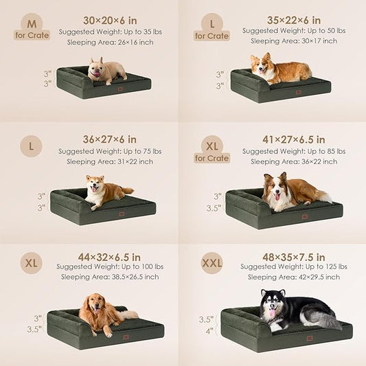 EHEYCIGA Orthopedic Dog Bed Medium Size Dogs, Memory Foam Dog Bed with Washable Removable Cover, Waterproof Pet Sofa Couch for Crate with Nonskid Bottom, 30x20x6, Dark Green