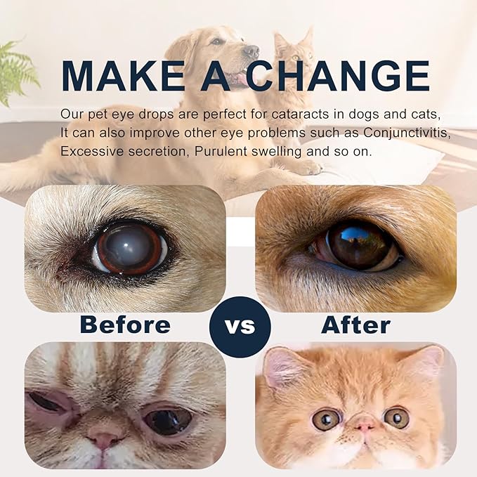 Cataract Drops for Dogs, Dog Eye Drops for Relieving Itching & Irritation, Vet Recommend Eye Drops for Dogs Eye Infection Treatment, Long-Lasting Relief for Dryness Pink Eyes Vision Clarity (2 X10ml)