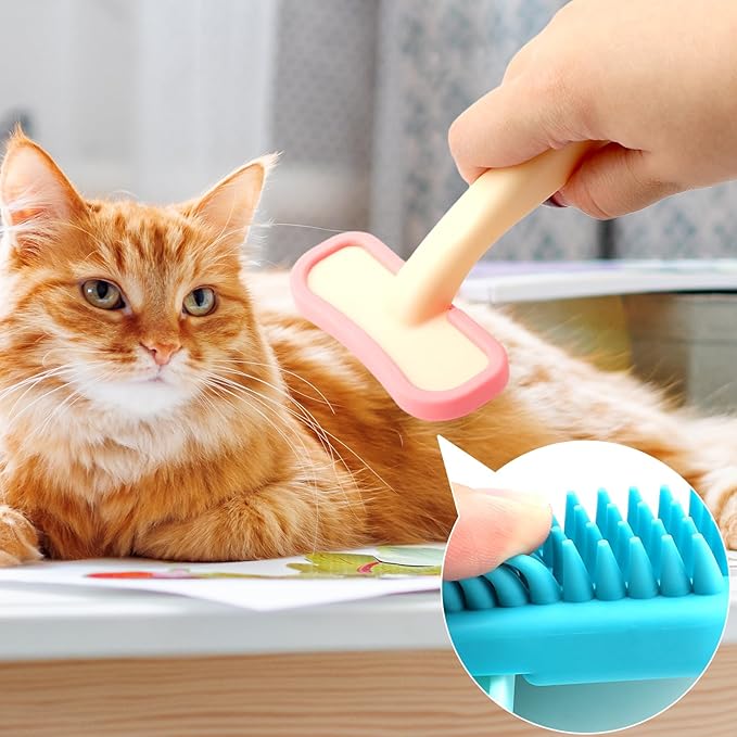 2 Pack Bunny Brush for Shedding, Soft Silicone Rabbit Grooming Kit, Gentle Pet Bath Massage Comb for Guinea Pigs, Hamsters and Kittens, Pink and Blue
