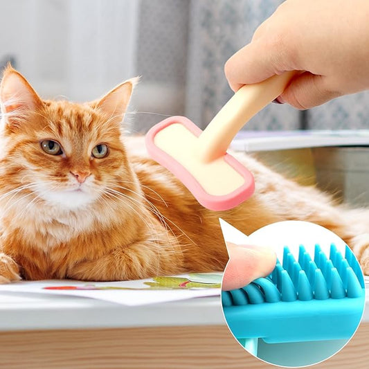 2 Pack Bunny Brush for Shedding, Soft Silicone Rabbit Grooming Kit, Gentle Pet Bath Massage Comb for Guinea Pigs, Hamsters and Kittens, Pink and Blue